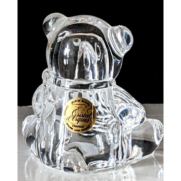 VTG Cristal D’Arques Teddy Mini Figurine Holding Flowers 24% Lead Sticker France - Picture 5 of 16
